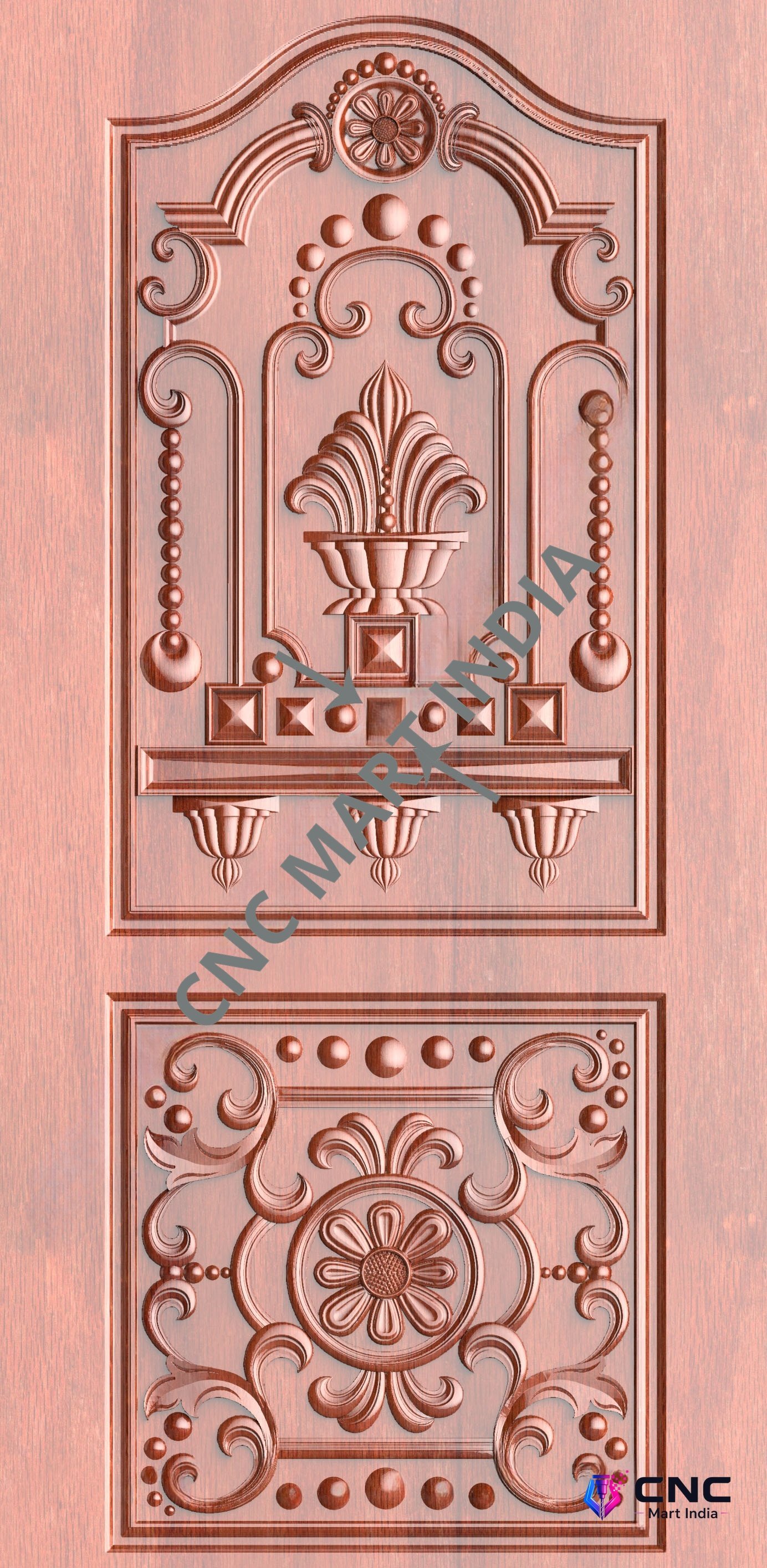 Arch - ARCH-31 Classical Floral Urn & Mandala Carved Door 3D Model